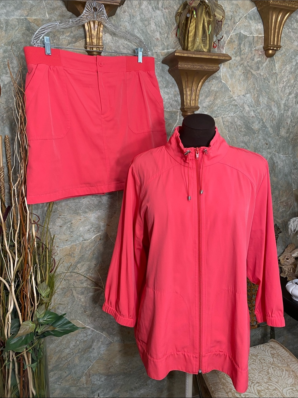 Christopher & Banks skirt skort &  jacket set Coral melon golf sport athletic
